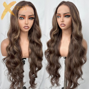 X-TRESS làm nổi bật Ombre ren phía trước Tóc Giả 32 inch Pre nhổ với mái tóc bé làm nổi bật màu sắc tổng hợp tóc giả glueless tóc giả - Product Image 2