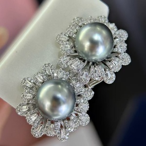 SGARIT Tendance DIY Bijoux S925 Argent <span class=keywords><strong>10</strong></span>-11mm Fleur Aurora Gris Naturel <span class=keywords><strong>Tahiti</strong></span> Eau De Mer Ronde Perle Boucles D'oreilles Bijoux - Product Image 5