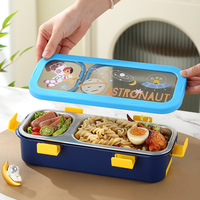 C721 Boîte à bento scellée à 3 grilles en acier inoxydable de qualité alimentaire Boîte à lunch divisée avec dessin animé Conteneur à aliments au micro-ondes imprimé mignon