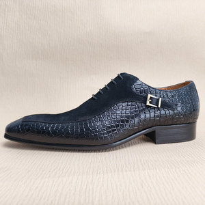 Zapatos <span class=keywords><strong>Oxford</strong></span> de vestir para hombre hechos a mano, formales de negocios, con punta, estampados, de ante de vaca, de primera capa, de cuero de vaca, patchwork, para oficina, boda, con cordones - Product Image 5