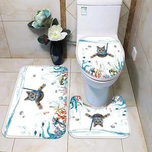 4 pcs מקלחת וילון וילון מקלחת עם שטיח טאל ים כחול ים אביזרי אמבטיה עם 12 ווים תפאורה הביתה במלאי - Product Image 6