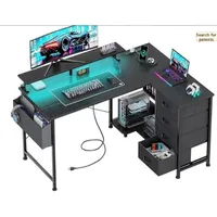 Bureau d'ordinateur avec support d'écran, bureau de jeu d'angle, bibliothèque, bureau de bureau en forme de L, bureau d'étude, design moderne et simple, matériau PVC