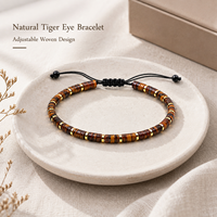 Natuurlijke Tijgeroog Kristal 4mm Schijf Kraal Verstelbare Gevlochten Koord Armband voor Heren Dames Sieraden