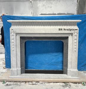 Cheminée en marbre blanc Double Custom Made Wholesale Stone Sculpted White Marble Freplace Mantel Surround avec travail à bas <span class=keywords><strong>prix</strong></span> - Product Image 4