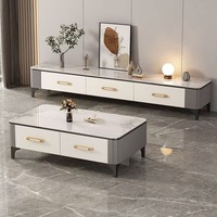 Ensemble de meuble TV et table basse, meubles de maison, bois massif, luxe léger, style moderne minimaliste, style européen américain, salon, petit
