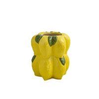 Vase en céramique peint à la main avec motif de citron, style nordique, pour fleurs, ornement artisanal, décoration d'intérieur