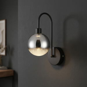 Lámpara de Pared Moderna de Metal Negro con Pantalla Redonda de Vidrio, Bombilla LED E27, para Dormitorio - Product Image 3