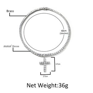 Cross Charm Hip Hop Simple 1 Row <strong>Tennis</strong> <strong>Chain</strong> Women <strong>Men</strong> Elegant Cross Pendant Choker 5A+ CZ Prom Necklace Fashion Jewelry - Product Image 5