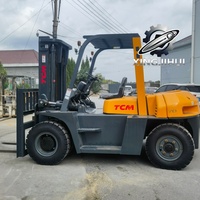 Performa Stabil TCM FD70 Forklift Diesel 7 Ton 4WD Tiang Dua Tingkat Lebar Garpu 150mm Panjang Garpu 1220mm Penggeser Samping Hidrolik