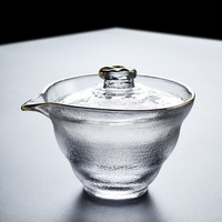 NEW 180ML 내열성 유리 Gongfu 찻잔 뚜껑과 황금 림 레스토랑 찻그릇 음료 용기 중국 전통 찻그릇