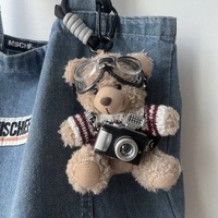 Pendentif Ours en Peluche Courte et Coton PP, Décoration de Sac, Porte-clés de Voiture, Cadeau Créatif pour Couple, Thème Caméra, pour les Fêtes