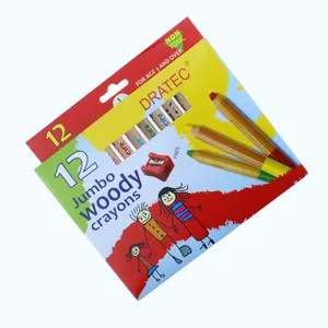 Good quality and low price no toxic custom design color box wax crayon 6 12 pcs art coloring jumbo wooden crayon