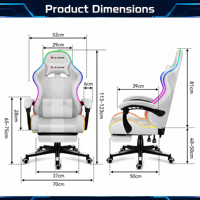 Configuration de jeu moderne avec Silla Gaming Player de haute qualité Chaise RVB pour ordinateur Chaise de jeu blanche avec lumières et repose-pieds