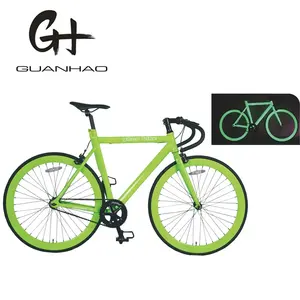 Bicicleta de engranaje fixie de una sola velocidad, 700C, color neón nocturno, pintura que brilla en la oscuridad, verde, novedad