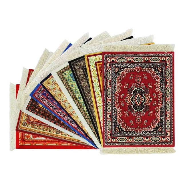 Customized Stainless Steel Persian Mouse Pad Woven Rug Tassels Bohemian Muslim Style Eco-Friendly Lfgb Certified Carpet Table