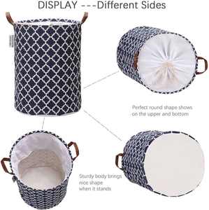 Cesto de lavandería con patrón de celosía marroquí del equipo del mar, cesta de lavandería de tela de lona, contenedor de almacenamiento plegable con asas de cuero PU - Product Image 4