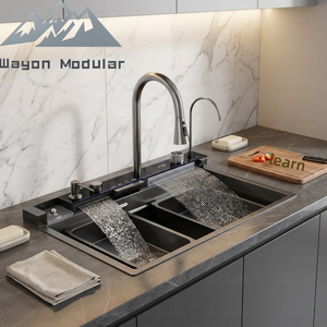 حوض مطبخ وايون مضاد للخدش بنمط خلية النحل المنقوش بتصميم الشلال للفلل الفاخرة - Product Image 1