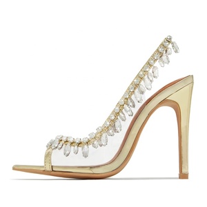 รองเท้าส้นสูงแบบเปิดนิ้วเท้าสไตล์ตะวันตก ไซส์ใหญ่ 47  วัสดุ PVC สำหรับผู้หญิง ฤดูร้อน ส้นเข็มประดับเพชร รองเท้าปั๊มส์ - Product Image 2