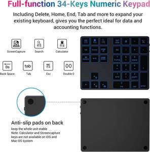 Aluminum Numpad 7-Color Backlit Bluetooth 5.0 Wireless Number Pad Slim 34Key Rechargeable Numeric Keypad - Product Image 6