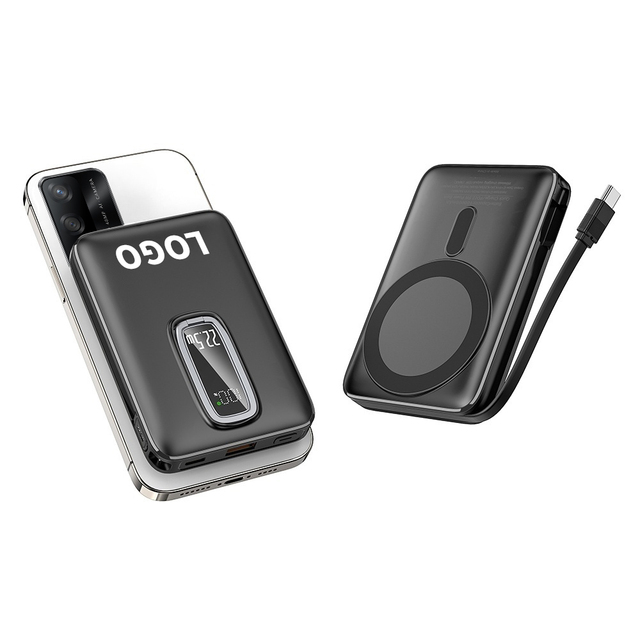 Portable LED Display Built-in Cable 10000mAh Powerbank Wireless Charge 22.5W Fast Charging Mini Magnetic Power Bank With Holder