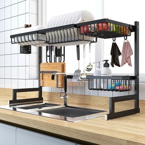 Venta al por mayor bajo MOQ cocina de acero inoxidable 2 niveles plato secado fregadero estante gran cesta de almacenamiento con función de drenaje - Product Image 3