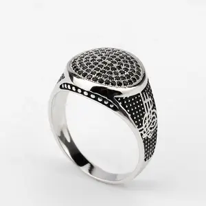 Hot selling fashionable Vintage 925 sterling silver ring with black zircon stone finger men ring