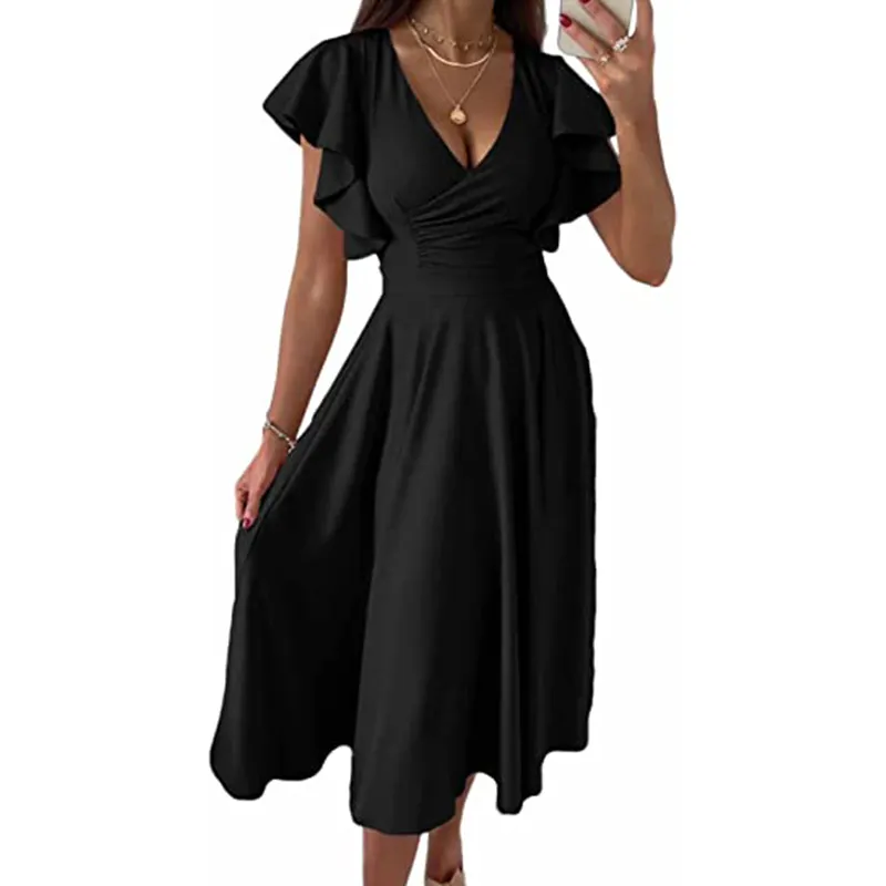 Dresses for Women 2023 Spring Summer V Neck Midi Dinner Long Dress