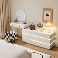 Table de toilette moderne pour chambre d'hôtel en bois de pin massif et panneaux MDF, avec commode réglable et miroir éclairé
