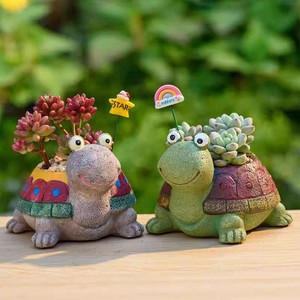Pot de fleurs en polyrésine léger et écologique de 4,5 pouces, design tortue de dessin animé, pour plantes succulentes, vente en gros - Product Image 6