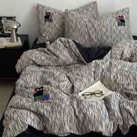 Parure de lit vintage rayée brodée en microfibre froissée texturée, drap-housse doux en seersucker, ensemble de literie en gaze froissée