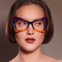 Nouvelles montures de lunettes élégantes et polyvalentes, style européen et américain, grandes, effet papillon, miroir plat, couleurs assorties, anti-lumière bleue