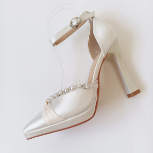 Chaussures de mariage de haute qualité pour femmes talons hauts blancs pour dames sandales d'été à talons pour femmes de mariée robe de mariée perle - Product Image 5