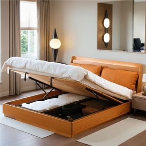 Lit plateforme de rangement Good Dream 2m en bois de cerisier massif, moderne et confortable, pour appartements petits, chambres parentales et studios - Product Image 2