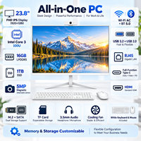 PC Tout-en-un IA 23,8 pouces blanc Intel Core i3-100U, 16 Go de RAM, 1 To SSD, caméra magnétique détachable 5MP, SKD CKD, OEM ODM d'usine