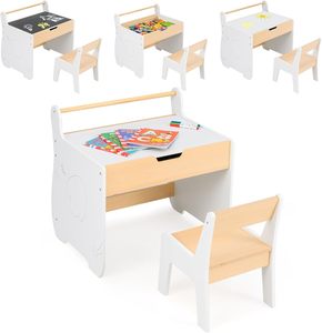 Ensemble de <span class=keywords><strong>table</strong></span> et de chaises pour enfants <span class=keywords><strong>Table</strong></span> <span class=keywords><strong>multi</strong></span>-<span class=keywords><strong>activités</strong></span> en bois avec tableau noir Tableau blanc Porte-rouleau de papier pour l'art - Product Image 2