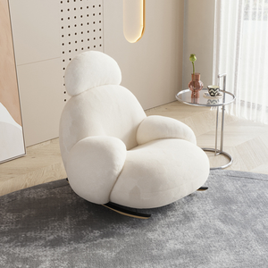 Großer weißer Schaukelstuhl im cremefarbenen Stil, modernes, schlichtes Relaxsofa für Schlafzimmer, Balkon, Wohnzimmer - Product Image 2