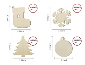 4 pièces d'ornements de Noël en bois brut, à personnaliser, en forme de tranches, de flocons de neige, de chaussettes et de formes d'<span class=keywords><strong>arbre</strong></span>, pour la décoration artisanale de l'<span class=keywords><strong>arbre</strong></span> de Noël - Product Image 2
