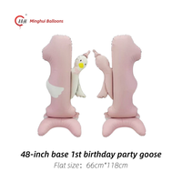 Ballons en aluminium en forme d'oie mignonne de 48 pouces avec base, ballon rond en forme d'oie style Instagram pour le 1er anniversaire, idéal pour les fêtes prénatales et les enfants