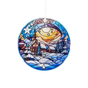 Decoración Navideña Art Deco para el Hogar, Vidrio Estampado con Patrón de Noche Nevada de Invierno para Colgar en la Ventana - Product Image 2