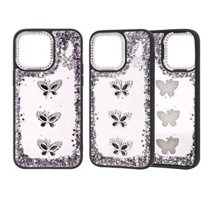 Custodia per telefono con Glitter epossidico a fiori con cornice diamantata <span class=keywords><strong>trasparente</strong></span> <span class=keywords><strong>trasparente</strong></span> <span class=keywords><strong>trasparente</strong></span> antiurto per <span class=keywords><strong>iPhone</strong></span> 17 16 15 Pro Max - Product Image 1