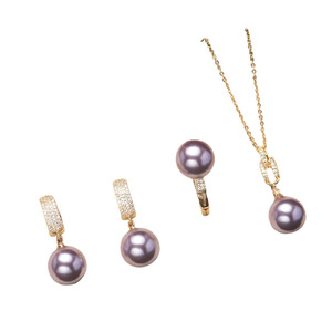 Conjunto de joyería de perlas de circón de concha templada de moda, collar de forma geométrica, pendientes de anillo para compromiso, regalo de fiesta de boda - Product Image 5