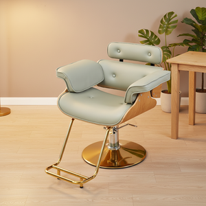 Poltrona da <span class=keywords><strong>Salone</strong></span> in Legno Curvato Stile Nordico con Base Dorata, Sedia Idraulica <span class=keywords><strong>per</strong></span> Parrucchiere in Pelle PU Trapuntata <span class=keywords><strong>per</strong></span> <span class=keywords><strong>Salone</strong></span> di Bellezza - Product Image 6