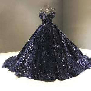 Glanzend off-shoulder baljurk met zware borduursels, lange avondjurk voor gala's met empiretaille - Product Image 4