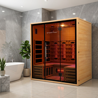 Salle de sauna infrarouge lointain moderne avancée à cadre noir en verre teinté pour 4 personnes