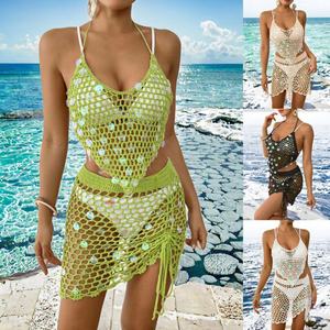 Traje de Baño de Dos Piezas para Mujer, sin Mangas, de un Solo Hombro, de Secado Rápido, en Spandex/Poliéster, para Playa - Product Image 3