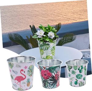 Metal Leaf <b>Printed</b> Round Bucket Planters for Gardening Versatile Plant Pots Stackable and Durable Material Galvanized Iron - Product Image 5
