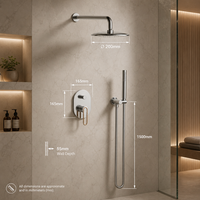 Ensemble de douche mural encastré pour salle de bain, finition chrome poli, pommeau de douche pluie, douchette à main, levier or rose pour usage domestique