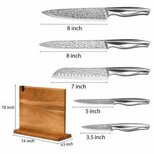 Ensemble de 6 couteaux de chef en acier plein creux avec manche en acier inoxydable et bloc magnétique en bois - Product Image 6
