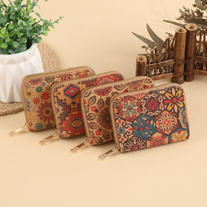 Porte-monnaie mini multicolore tendance en liège, motif floral rétro, style bohème ethnique, porte-cartes vintage – Meilleures ventes - Product Image 3