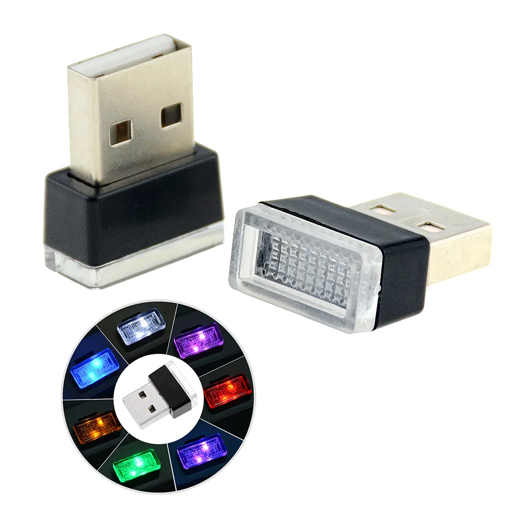 Mini veilleuses USB à LED de 7 types de couleurs, lumières décoratives de voiture, lumières d'ambiance, lampes d'intérieur fluo pour la décoration de voiture